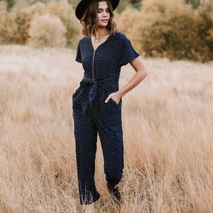 Piper & Scoot Star Tie Front Jumpsuit in Navy